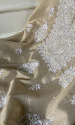 Load image into Gallery viewer, Women's Lakhnavi Handcrafted Tissue Chanderi Unstitched Chikankari Kurta And Dupatta Set - HONC0339373