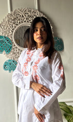 将图像加载到图库查看器中, Women's Lakhnavi Handcrafted Modal Cotton Chikankari Top - HONC0313721