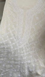 将图像加载到图库查看器中, Lucknowi Handcrafted Pure Silk Georgette Chikankari Unstitched Men's Kurta Fabric - HONC0333625