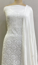 Load image into Gallery viewer, Women's Lakhnavi Handcrafted Pure Silk Georgette Chikankari Kurta And Dupatta Set- HONC0213506