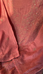 Load image into Gallery viewer, Women's Lakhnavi Handcrafted Tissue Chanderi Semi - Stitched Kurta And Dupatta Set - HONC0253181