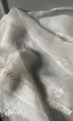 Load image into Gallery viewer, Women's Lakhnavi Handcrafted Pure Organza Chikankari Unstitched Kurta And Dupatta Set- HONC0304473