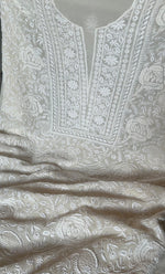Load image into Gallery viewer, Women's Lakhnavi Handcrafted Pure Silk Georgette Unstitched Chikankari Kurta And Dupatta Set- HONC0294499