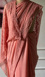Load image into Gallery viewer, Women's Lakhnavi Handcrafted Viscose Georgette Chikankari Saree - HONC0337525
