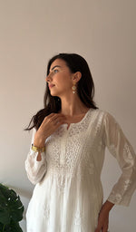 Load image into Gallery viewer, Women's Lakhnavi Handcrafted Cotton Chikankari Kurti - HONC0367967