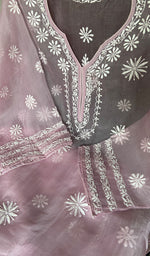 Load image into Gallery viewer, Women's Lakhnavi Handcrafted Pure Organza Chikankari Semi - Stitched Kurta And Dupatta Set- HONC0348613