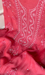 将图像加载到图库查看器中, Women's Lakhnavi Handcrafted Mul Chanderi Unstitched Chikankari Full Suit Material - HONC0304383