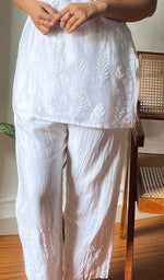 Load image into Gallery viewer, Amreena Women's Lakhnavi Handcrafted Chanderi Silk Chikankari Top And Pant Set - HONC0290552