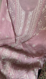 Load image into Gallery viewer, Women's Lakhnavi Handcrafted Mul Chanderi Semi - Stitched Chikankari Full Suit Material - HONC0360100