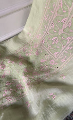 Load image into Gallery viewer, Women's Lakhnavi Handcrafted Mul Chanderi Unstitched Chikankari Full Suit Material - HONC0324497