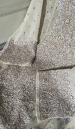 Load image into Gallery viewer, Women's Lakhnavi Handcrafted Pure Silk Georgette Chikankari Semi - stitched Anarkali And Dupatta Set- HONC0334398