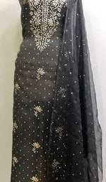 将图像加载到图库查看器中, Marifa Women's Lakhnavi Handcrafted Organza Chikankari Unstitched Kurta And Dupatta Set - HONC0178793