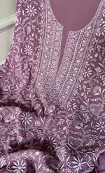 Load image into Gallery viewer, Women's Lakhnavi Handcrafted Pure Silk Georgette Chikankari Suit Material -  HONC0188582
