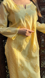 Load image into Gallery viewer, Masooma Women's Lucknowi Handcrafted Chanderi Silk Chikankari Kurti - HONC0257296