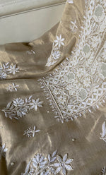 Load image into Gallery viewer, Women's Lakhnavi Handcrafted Tissue Chanderi Unstitched Chikankari Kurta And Dupatta Set - HONC0339370