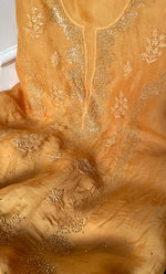 Load image into Gallery viewer, Women's Lakhnavi Handcrafted Pure Organza Chikankari Unstitched Kurta And Dupatta Set- HONC0304149