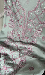 Load image into Gallery viewer, Firdauz Women's Lakhnavi Handcrafted Mul Chanderi Unstitched Kurta And Dupatta Set - HONC0302268