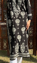 Load image into Gallery viewer, Asma Women's Lucknowi Handcrafted Crepe Chikankari Kurti- HONC0249476