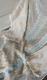 Load image into Gallery viewer, Saziya Women's Lakhnavi Handcrafted Mul Chanderi Semi - Stitchd Kurta And Dupatta Set - HONC0307231