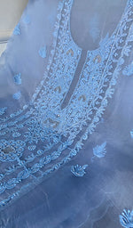 将图像加载到图库查看器中, Women's Lakhnavi Handcrafted Pure Organza Chikankari Unstitched Kurta And Dupatta Set- HONC0324986