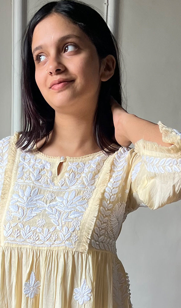 Women's Lakhnavi Handcrafted Cotton Chikankari Short Kurta And Palazzo Set - HONC0293820