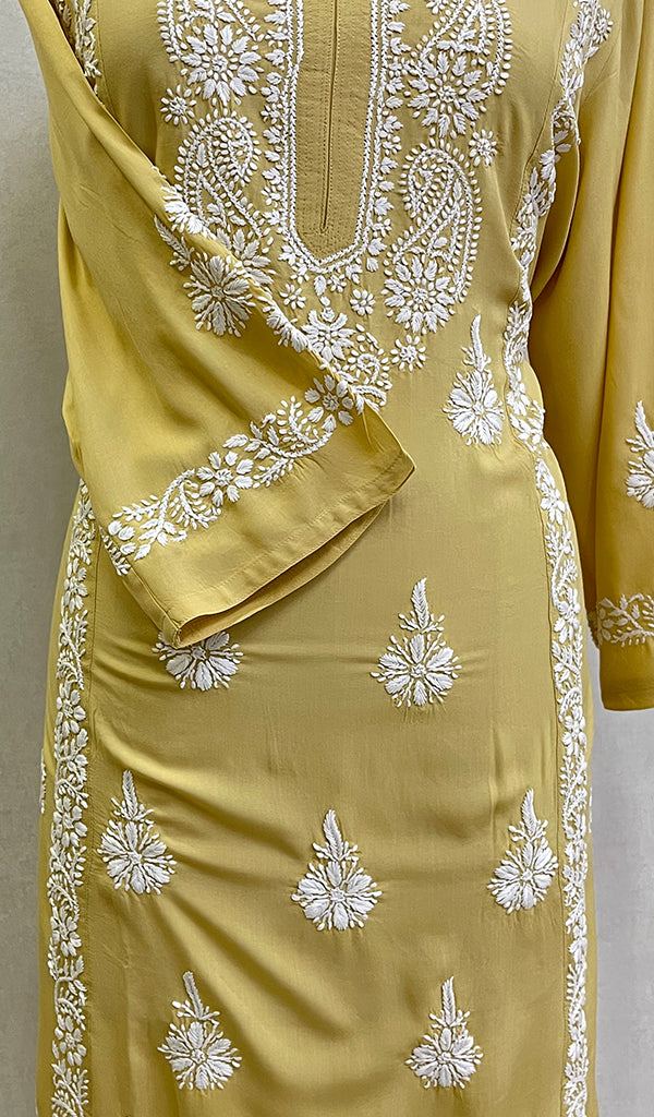 Rusdha Women's Lucknowi Handcrafted Modal Cotton Chikankari Kurti - HONC0160328