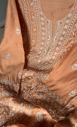 将图像加载到图库查看器中, Women's Lakhnavi Handcrafted Munga Silk Chikankari Semi - Stitched Kurta And Dupatta Set- HONC0268496