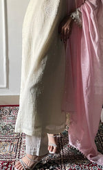 Load image into Gallery viewer, Women's Lakhnavi Handcrafted Mul Chanderi Chikankari Stitched Kurta, Dupatta And Pant Set - HONC0324259