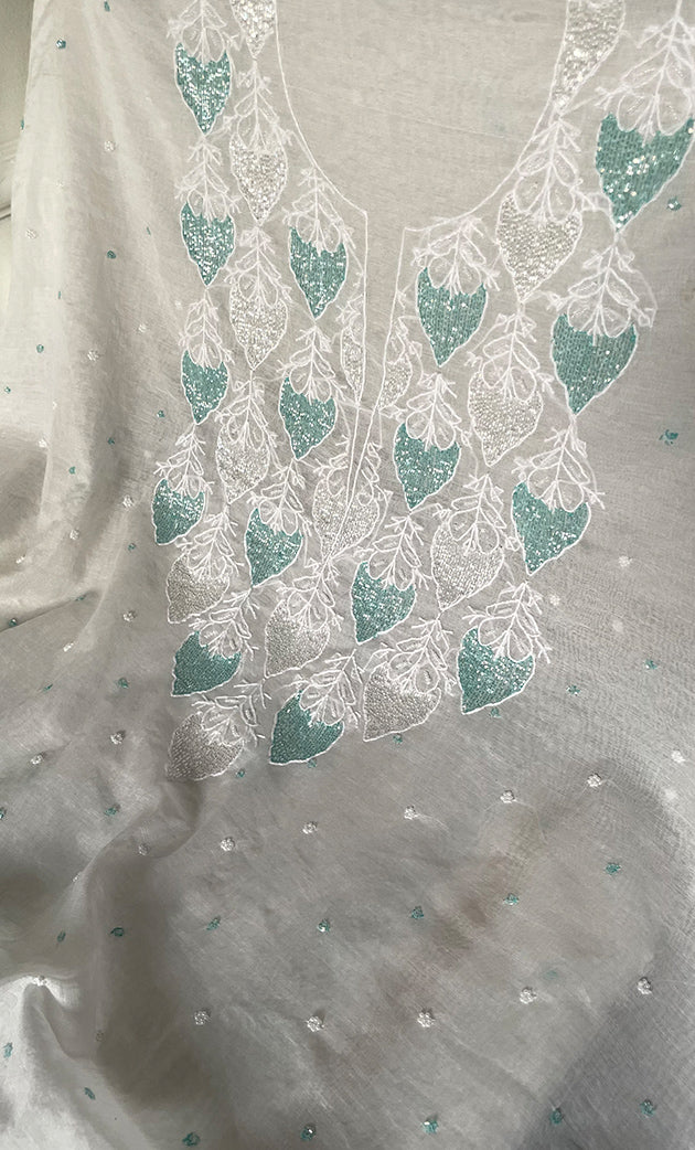 Amisha Women's Lakhnavi Handcrafted Mul Chanderi Unstitched Kurta And Dupatta Set - HONC0319470