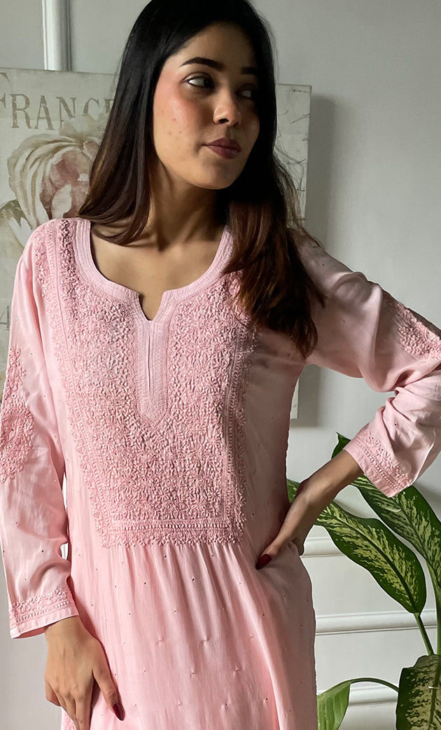 Rooh Women's Lucknowi Handcrafted Modal Cotton Chikankari Kurti - HONC0264944