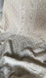 将图像加载到图库查看器中, Lucknowi Handcrafted Munga Silk Unstitched Chikankari Unisex Kurta Fabric - HONC0340840