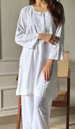 Load image into Gallery viewer, Women's Lakhnavi Handcrafted Modal Cotton Chikankari Top And Plazzo Set - HONC0290974