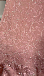 Load image into Gallery viewer, Women's Lakhnavi Handcrafted Pure Silk Georgette Unstitched Chikankari Kurta And Dupatta Set- HONC0271642