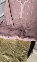 Load image into Gallery viewer, Alamzaib Women's Lucknowi Handcrafted Cotton Chikankari Anarkali Dress - HONC0206775