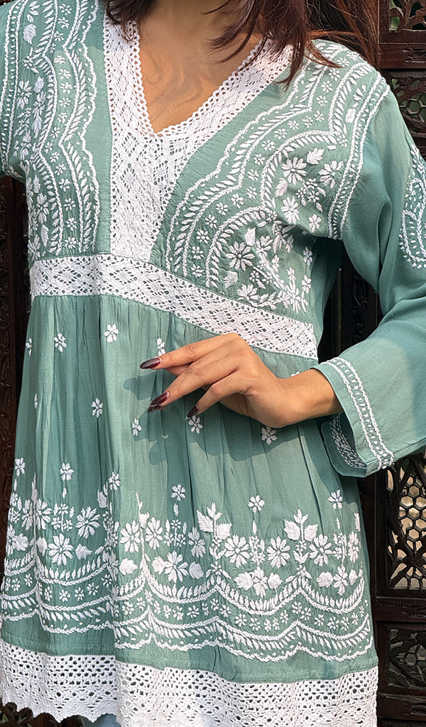 Atifa Women's Lakhnavi Handcrafted Cotton Chikankari Top - HONC0331498