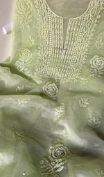 将图像加载到图库查看器中, Women's Lakhnavi Handcrafted Organza Chikankari Unstitched Full Suit Material - HONC0271206
