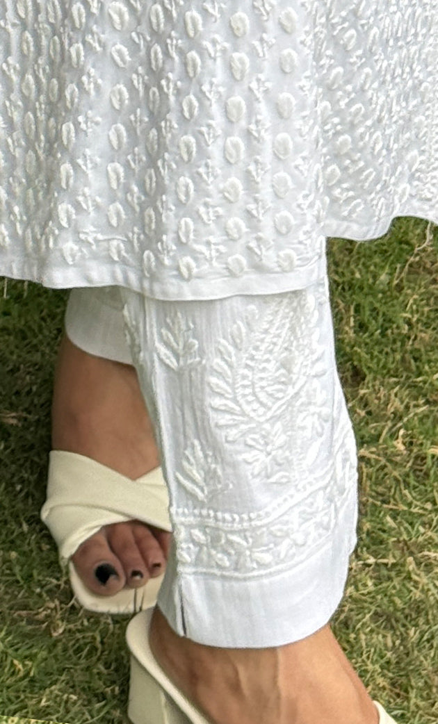Women's Lucknowi Handcrafted Linen Cotton Chikankari Pant - HONC0298419