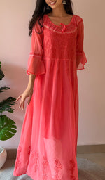 将图像加载到图库查看器中, Aadab Women's Lucknowi Handcrafted Faux-Georgette Chikankari Anarkali Dress - NC038960