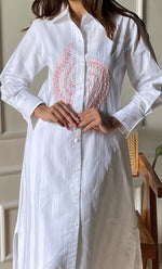 将图像加载到图库查看器中, Women's Lakhnavi Handcrafted  Linen Cotton Chikankari Kurti -  HONC0301624