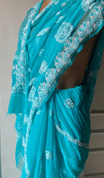 Load image into Gallery viewer, Women's Lakhnavi Handcrafted Faux-Georgette Chikankari Saree - HONC0223883