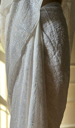 Load image into Gallery viewer, Women's Lakhnavi Handcrafted Pure Silk Georgette Chikankari Saree - HONC0270533
