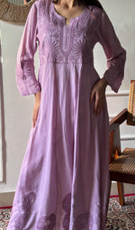Load image into Gallery viewer, Women's Lucknowi Handcrafted Muslin Chikankari Anarkali Dress - HONC0149492
