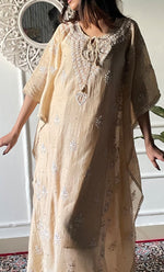 Load image into Gallery viewer, Women's Lucknowi Handcrafted Mul chanderi Chikankari Kaftan - HONC0318263