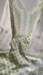 Load image into Gallery viewer, Saziya Women's Lakhnavi Handcrafted Mul Chanderi Semi - Stitched Kurta And Dupatta Set - HONC0277076