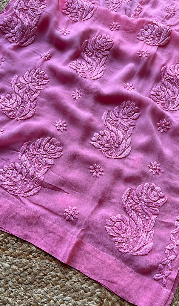 Women's Lakhnavi Handcrafted Viscose Georgette Chikankari Kurti- HONC0221228