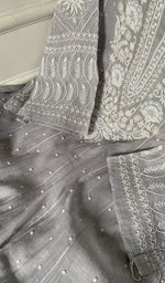 Load image into Gallery viewer, Basma Women's Lucknowi Handcrafted Mul Chanderi Semi - stitched Chikankari Anarkali Full Set - HONC0355629