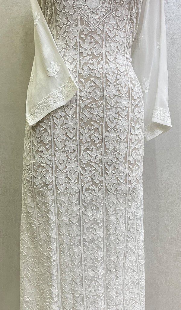 Women's Lakhnavi Handcrafted Viscose Georgette Chikankari Kurti- HONC0159416
