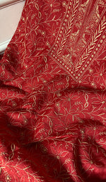 Load image into Gallery viewer, Women's Lakhnavi Handcrafted Unstitched Munga Silk Chikankari Kurta And Dupatta Set- HONC0357038
