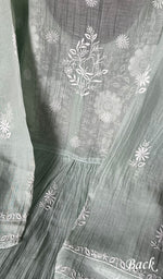 将图像加载到图库查看器中, Women's Lakhnavi Handcrafted Mul Chanderi Chikankari Semi -Unstitched Kurti Fabric - HONC0249711
