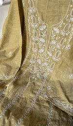 Load image into Gallery viewer, Women's Lakhnavi Handcrafted Linen Cotton Semi -Stitched Anarkali And Dupatta Set - HONC0246477